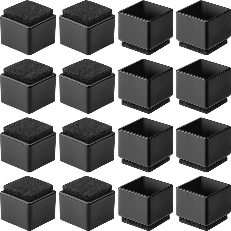Anwenk 1''x1 Square Chair Leg Floor Protectors with Felt Pads 1inch 1 in Square Table Leg Protectors Chair Leg Caps Small, 16Pack, Black - Image 1
